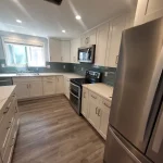 kitchen remodel blue backsplash fridge