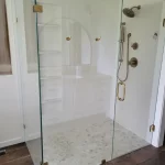 new shower in white bathroom remodel