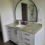 new vanity in white bathroom remodel