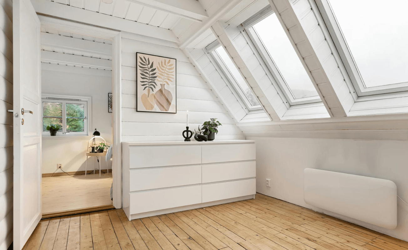 bright bedroom with skylights